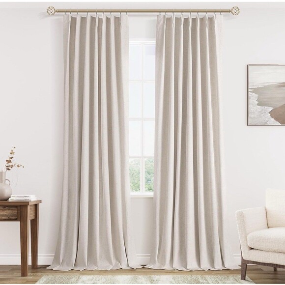 Jowels Linen Blackout Curtains 40”x102” Length 2 Panels Set Sand Beige - Picture 1 of 7